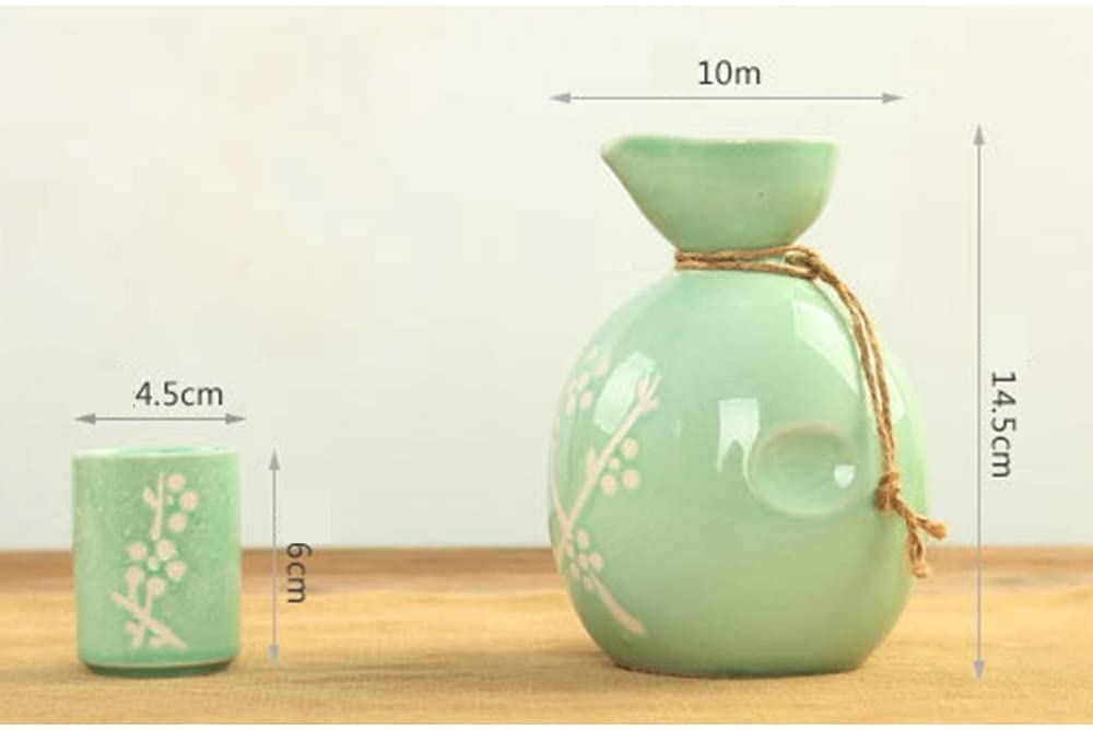 Sake Set Juego de Sake Juego de 5 Piezas de Sake, Tazas de cerámica con Textura de Esmalte Blanco, para té frío/cálido/Shochu/té, Familiares y Amigos, Cian 1111