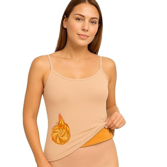 Shoppy Villa Women’s Thermal Camisole Apricot Plus Velvet Lined | Stretchable Slim Fit Body Shaper Vest | Warm Winter Innerwear for Women, Free Size - Bust 66–90 cm, Skin