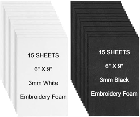 30 PCS Embroidery Foam Sheets, 6 X 9 Inch 3D Puff Foams Embroidery, 3mm Thick EVA Foam Sheets for Crafts, Hats, Pillows, Bags, Hand Sewing, DIY Projects (Black,White)