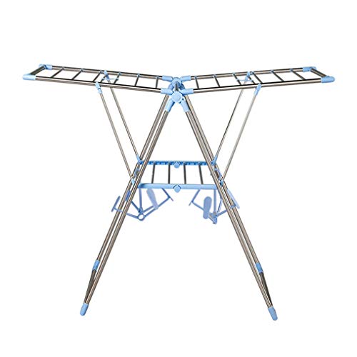 Clothes Airer with Wings Expandable 4 Shoe Holders Laundry Stainless Steel Drying Rack Washing Line Dry Towel Rail for Indoor or Outdoor