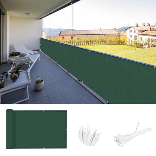 SUNNY GUARD Balcon Privacidad 100x500cm Pantalla para Balcón Jardín Protección de Privacidad,Protección UV,Impermeable,a Prueba de Viento,Adecuado para balcons Jardines terrazas,Verde