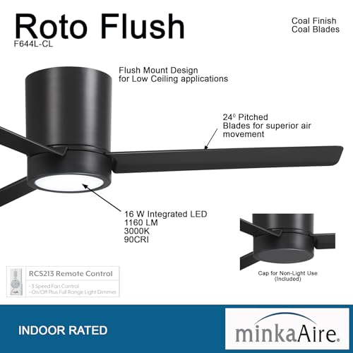MINKA-AIRE F644L-CL Roto 52\" Hugger Fan with LED Lights and Remote Control, Coal