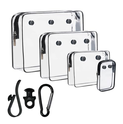 4 Packs Clear Bogg Beach Tote Bag with 1set Insert Hooks Accessories for Bogg Bags Travel Makeup Clean Toiletry Brush Organizer Cosmetic Divider Storage Inner Pouch (Black)