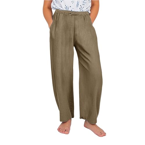 Teen Girls Cotton Linen Long Pants Beach Boho Baggy Wide Leg High Waist Trousers Solid 𝗗rawstring Pants with Ski Ballet