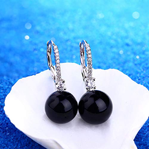 Jo Wisdom 925 Sterling Silver Black/White Pearl Earrings For Women With Simulated Dangle Pearls 10Mm #TOP4