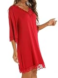 BANLUX Damen Nachthemd - Solide V-Ausschnitt Halbarm Nachthemd Damen Nachthemden Sexy Spitze Patchwork Baumwolle Nachtwäsche Damen Nachtwäsche Lässiges Schlafkleid, Stil C, XXL