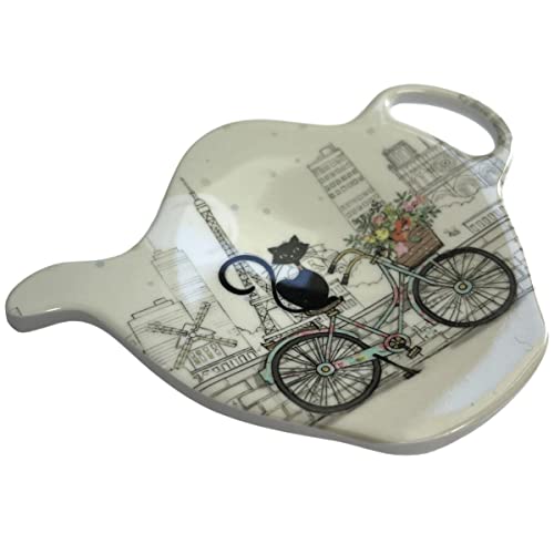 KIUB - Repose Sachet de thé Paris Tour Eiffel - Motif Chat à vélo - mélamine de qualité