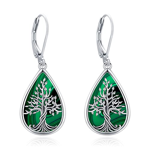 Boucles d'oreilles arbre de vie en argent et turquoise pour un style bohème chic
