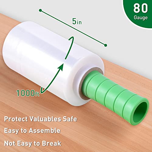 Lyprem Industrial Mini Clear Stretch Wrap Film 80 Gauge 5" 1000Ft For Pallet Wrap Durable Self-Adhering Packing Moving Packaging Heavy Duty Shrink Film(2 Rolls) #TOP1