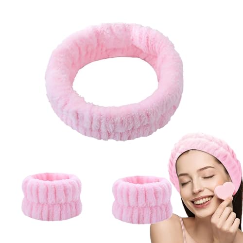 3 Piezas Muñequeras Skincare y Diadema Maquillaje,Elásticas Diadema Skincare,Absorbentes Muñequeras Toalla,para Lavar la cara Ducha Deporte Yoga