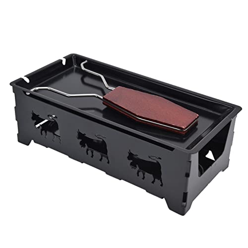 Buachois Cheese Raclette, 18x8.5x6cm Mini Candlelight Cheese Raclette Grill Plate, Rectangular Non-Stick Butter Grill Pan Baking Tool with Black Handle