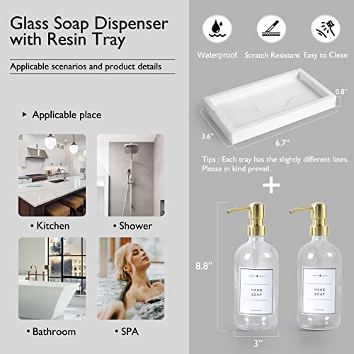 Kusvado Glass Soap Dispenser With Resin Tray Set, Bathroom Kitchen Soap Dispenser With Pumps For Hand Soap, Dish Soap, Lotion, Vintage Soap Dispenser With Waterproof Labels (Clear / Gold) #TOP2