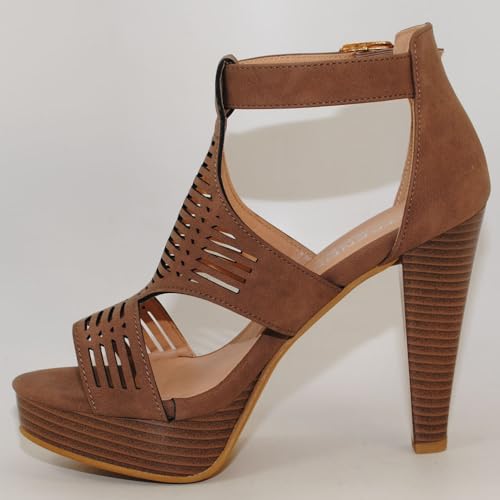 Image of Open Toe Ankle Strap Sandal - Western Bootie Stacked Heel Open Toe Cutout Shoes