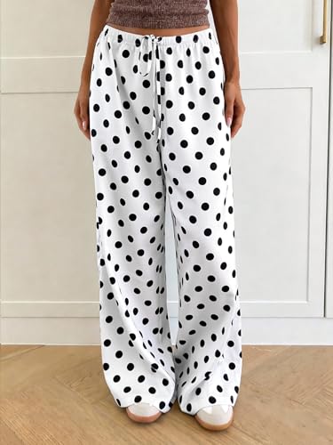 Image of MakeMeChic Women's Summer Satin Silk Pants Casual Flowy Pants Beach Vacation Wide Leg Pants