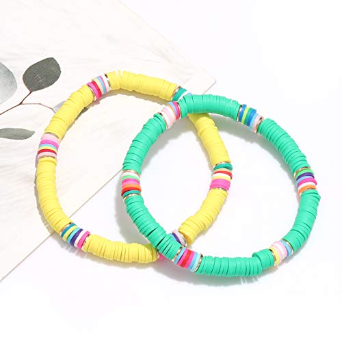 Nvenf Heishi Beaded Bracelets Rainbow Vinyl Bead Stretch Bracelet Bangles Lightweight Layering Stacking Surfer Strand Bracelets For Summer Beach Vacation (8) #TOP4