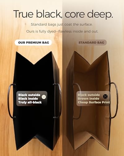 Image of SUNCOLOR Black Gift Bags with Handles, 24-Pack, 8 inch Small | Kraft Paper, For Party Favors, For Halloween, For Weddings, For Special Events
