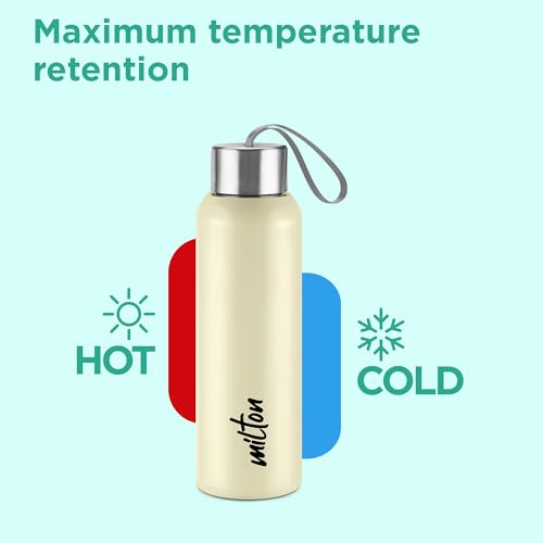 Image of Milton Halo 600 Steel Thermoware, Inner Steel, PU Insulated, Leak Proof Water Bottle for School Kids, Office, Gym, Easy to Carry Strap, 500 ml, Beige