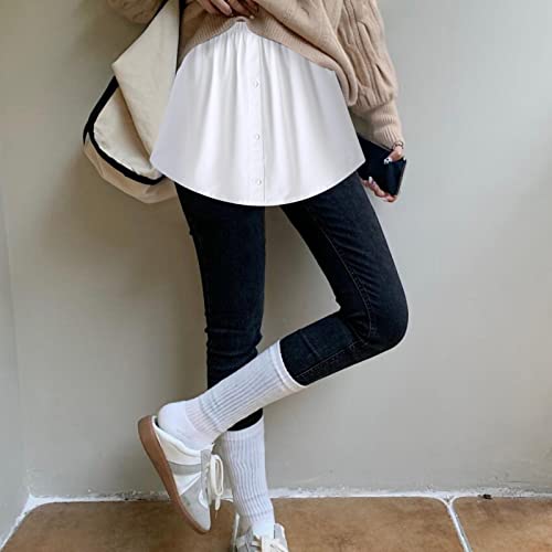 Extensión de camisa para mujer, falsa, parte superior, camisa de barrido, minifalda para mujer, minifalda para mujer, camiseta extensora, falda alargadora con botones, O blanco., XL