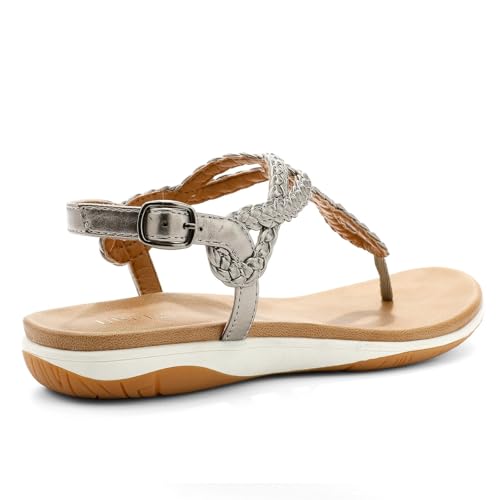 Image of UBFEN Womens Flat Sandals Dress Braided T-Strap Thong Sandals with Arch Support Comfortable for Walking