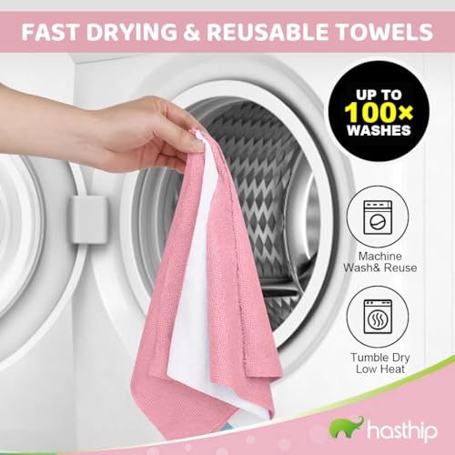 Image of HASTHIP Microfiber Cleaning Cloth Roll 25x25CM Pink 20 Pack Reusable Towel