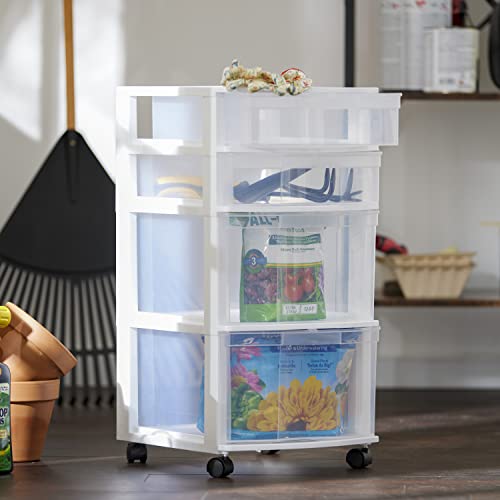 Gracious Living Resin Clear 4 Drawer Storage Chest System with Removable Rolling Casters for Garage, Basement, Utility Room, and Laundry Room, White - Thumbnail 2