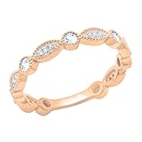 DazzlingRock Collection Anillo de boda para mujer, oro rosa de 14 quilates, redondo, aguamarina y diamante blanco, apilable (talla 5)