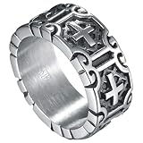 Jude Jewelers 9mm Retro Vintage Stainless Steel Cross Band Style Biker Ring (Grey, 10)