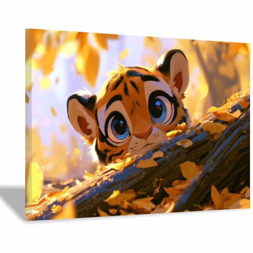 Peinture sur toile animaux bébés tigres d'automne 70x100cm encadrée