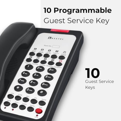 Image of Beetel H95 Hotel Landline Phone,Two way Speaker phone,In use,Ringer & Hold LED,10 Programmable Guest Keys and Flash timing,SOS Function,Hearing Aid Function,Desktop /Wall Mountable,8 Speed Dial (Black)