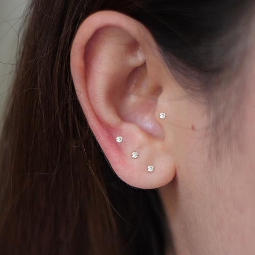 5 Pairs Silver Tiny 2mm Stud Earrings Set for Women Men, Surgical Steel 20G Small Stack Round Cubic Zirconia Earrings for Multiple Piercing, Hypoallergenic Piercing Studs for Sensitive Ears by Purbeaut - Used condition - US$6.81