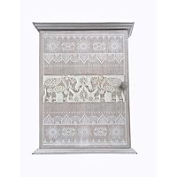 GreyZouq Wooden Key Cabinet Wall Mounted Cupboard. Keyhole shaped window design or elephant carving. Perfect Organiser for Keys. Magnetic Door Closure and Six Hooks (Natural Elephant)