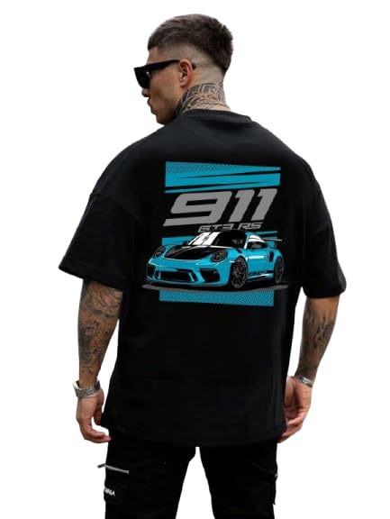 Image of SQF Men's Cottonblend Oversized, Black, Half Sleeve Round Neck Back Font Printed T-Shirt, Graphic T-Shirt