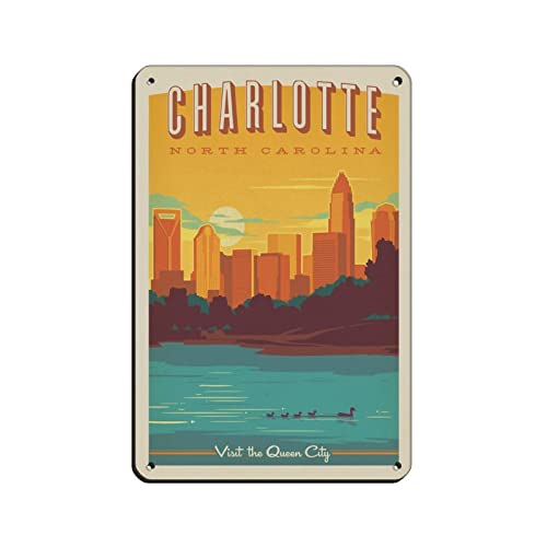 Charlotte North Carolina Vintage Retro Reise Poster Retro Poster Metall Blechschild Chic Art Retro Eisen Gemälde Bar Menschen Höhle Cafe Familie Garage Poster Wanddekoration 20 x 30 cm Cover