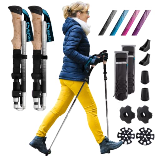 High Stream Gear Women’s Collapsible Hiking Poles - 14.5” Foldable Trekking Poles for Backpacking, Exercising and Traveling, Set of 2 Aluminum Nordic Walking Sticks (100-120cm, Black)