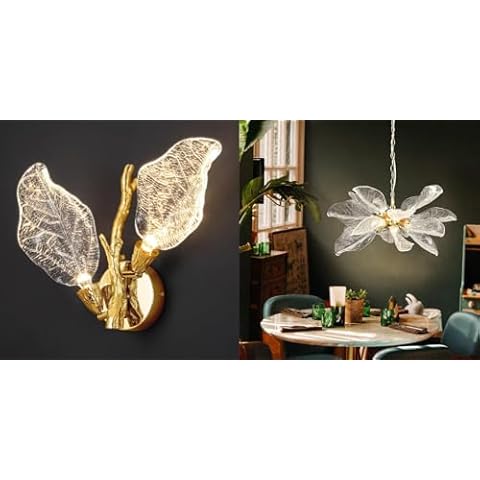 D23'' Leaf Chandelier Light Fixture for Living Room& Gold Leaf Wall Sconce Cover