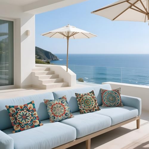 Housse coussin extérieur imperméable 50x50 turquoise pour canapé salon