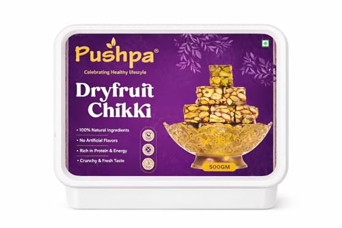 Image of Pushpa Naturals No Added Sugar Dryfruit Chikki, Made with Kaju Badam Pista, Dates Honey & Cow Ghee, Healthy Indian Snack for Kids and Adults