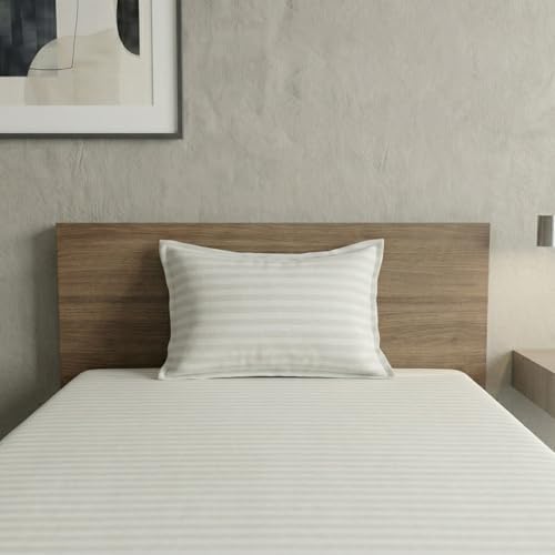Image of Home Sizzler Microfibre Cream Satin Stripe Elasticated Fitted Single Bedsheet (72x36 Inches) with 1 Pillow Cover