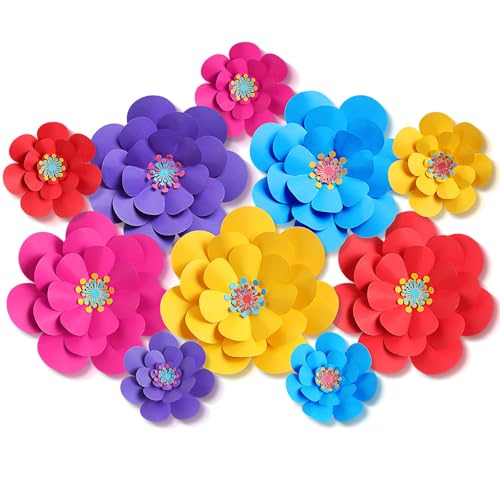 Mooliwe 10 Set Mexican Paper Flowers Decorations for Wall DIY Fiesta Bulletin Board 3D Handcrafted Paper Flowers Backdrop Decoration for Mexican and Holiday Party (Classic)