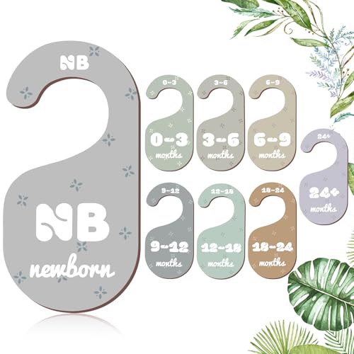 Image of Colorful Baby Closet Dividers for Clothes Organizer - 8 PCs Double-Sided Pattern Wooden Baby Wardrobe Divider for Baby Nursery from Newborn to 24+ Months - Perfect Toddler Clothes Organizer