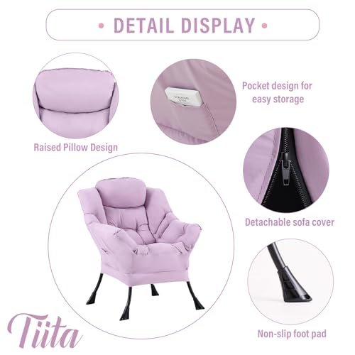 Image of Tiita Lazy Chair with Ottoman, Purple Modern Large Accent Chair, Comfy Leisure Sofa Armchair with Ottoman, Reading Chair with Footrest for Bedroom, Living Room, Dorm Rooms, Purple