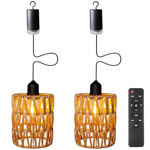 2 Stück Rattan Hängelampe Außen Innen Hängeleuchte Boho...