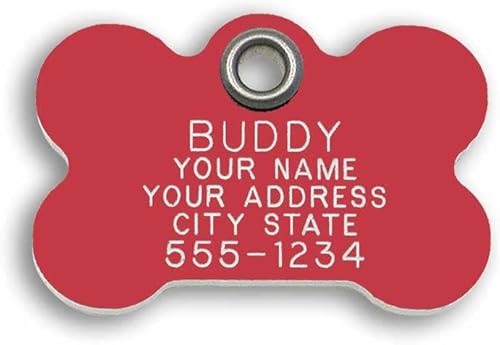 Durable Plastic Pet ID Tag, Outlasts Cheap Aluminum Tags for The Same Price, Custom Engraved, Large Red Bone