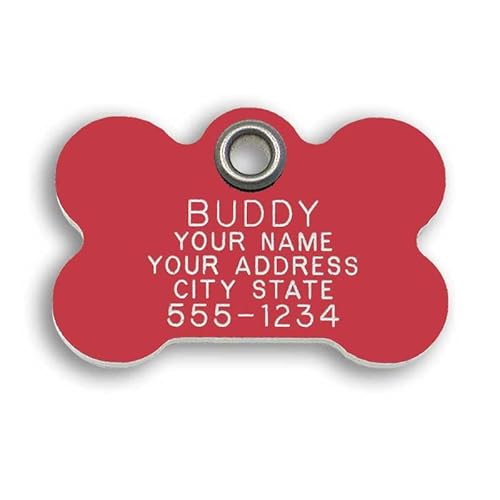 Durable Plastic Pet ID Tag, Outlasts Cheap Aluminum Tags for The Same Price, Custom Engraved, Medium Red Bone