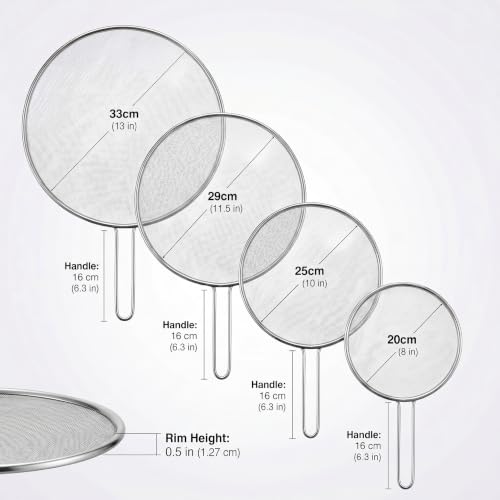 Image of 4-Piece Stainless Steel Splatter Guard Set (13 inch,11.5 inch, 10 inch,8 inch) Splatter Screen for Cooking,Perforated Stainless Steel,Comfortable Grip,Shield from Splashing Oil