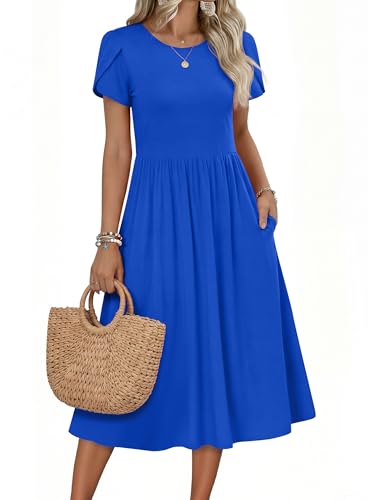 Image of Zeagoo Womens Summer Dresses Casual Aline Midi Dress Short Sleeve Floral Tshirt Dress Flowy Beach Sundresses with Pockets