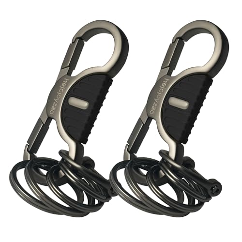 Image of Heavy Duty Keychain with Quick Release Double Carabiner Clip, Key Rings, D Ring, Car Key Holder for Belt Loop