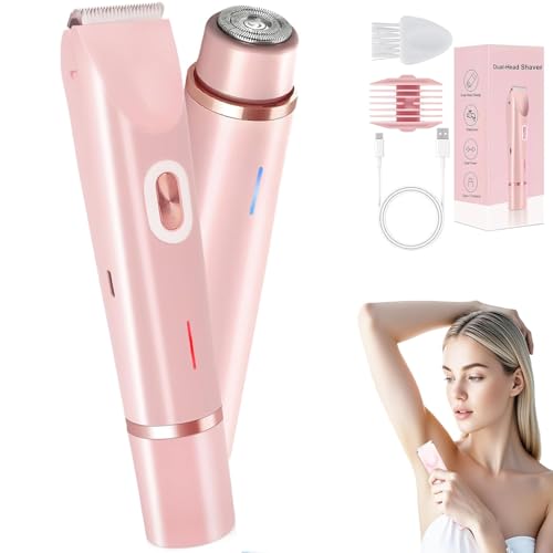 Glow Aura - Afeitadora de doble cabeza 2 en 1 para mujer, IPX7 impermeable en húmedo y seco, recortadora de vello corporal y removedor de vello facial para bikini, axilas, piernas, brazos, cuerpo y