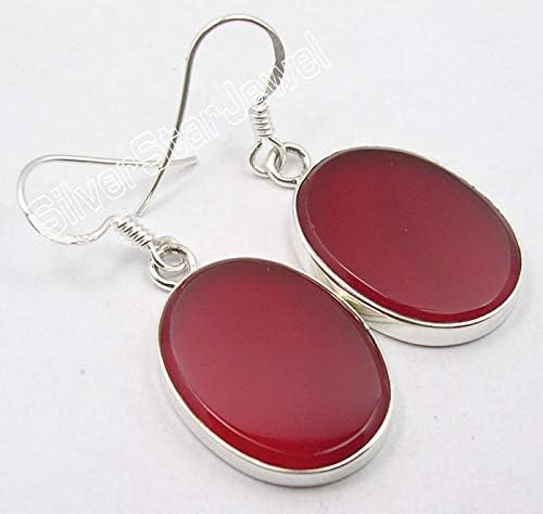 925 Solid Silver Carnelian Earrings 4.1 cm New Jewelry - Image 2