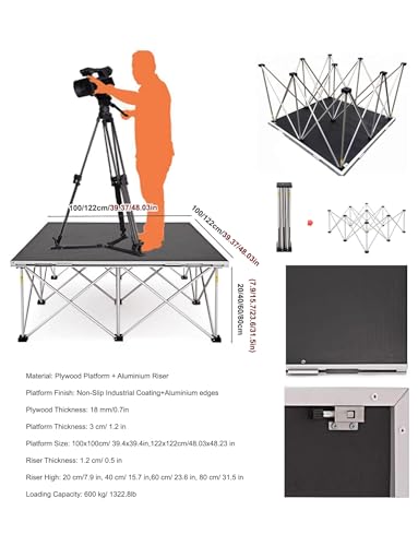 Image of Portable Stage Platform - Foldable Non-Slip Modular Kit with Riser, Detachable Performance Deck Unit Stand for Wedding Performances Stages(122x122x40cm)